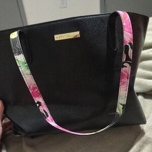Betsey Johnson Black Tote with Pink Floral Straps
